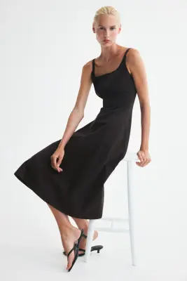 Robe midi en denim - Marron foncé — photo 2