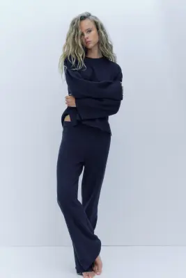 Pull oversize en maille fine - Bleu marine — photo 1