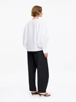 Chemisier en coton à manches volumineuses - Blanc — photo 2