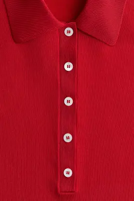 Fine-knit polo shirt - Rouge vif — photo 5
