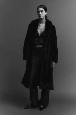 Manteau duveteux avec col châle - Noir — photo 3