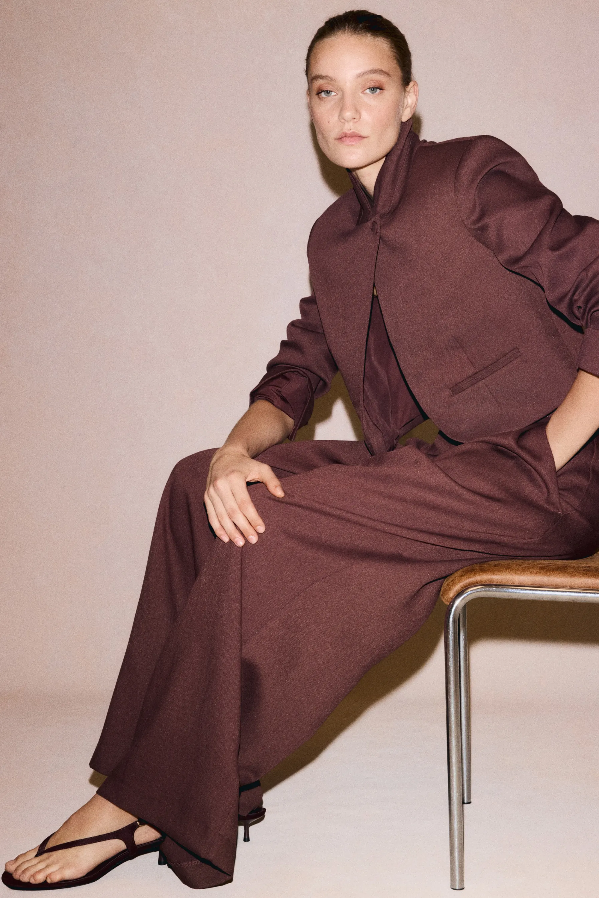 Pantalon en twill de viscose mélangée - Brun rouille