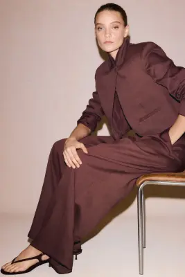 Pantalon en twill de viscose mélangée - Brun rouille — photo 1
