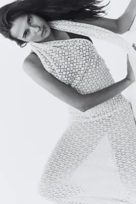 Robe façon crochet avec col écharpe - Beige clair — photo 1