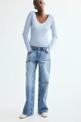 Pull en maille torsadée de viscose mélangée - Bleu clair — photo 1