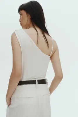 Top asymétrique à effet drapé - Blanc — photo 4