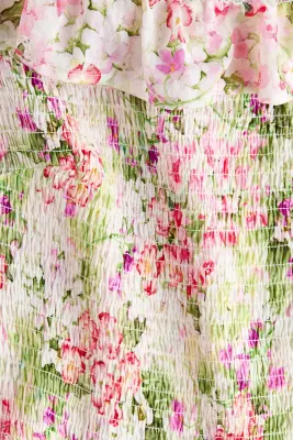 Smocked off-the-shoulder dress - Blanc/fleuri — photo 2