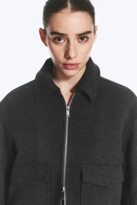 Veste zippée carrée courte - Gris foncé chiné — photo 2