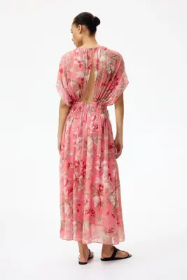 Robe en mousseline avec manches cape - Rose/fleuri — photo 2