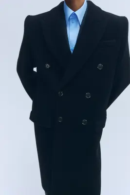 Manteau de laine à fermeture croisée - Noir — photo 3