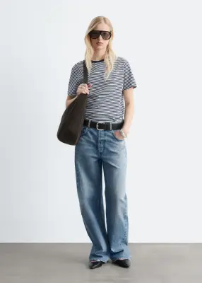 T-shirt en coton à col rond - Rayures bleu marine/blanches — photo 2