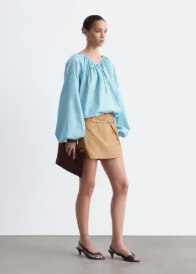 Blouse croisée en coton - Bleu clair — photo 3