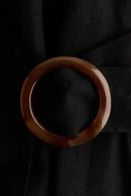 Robe portefeuille en lin mélangé - Noir — photo 4