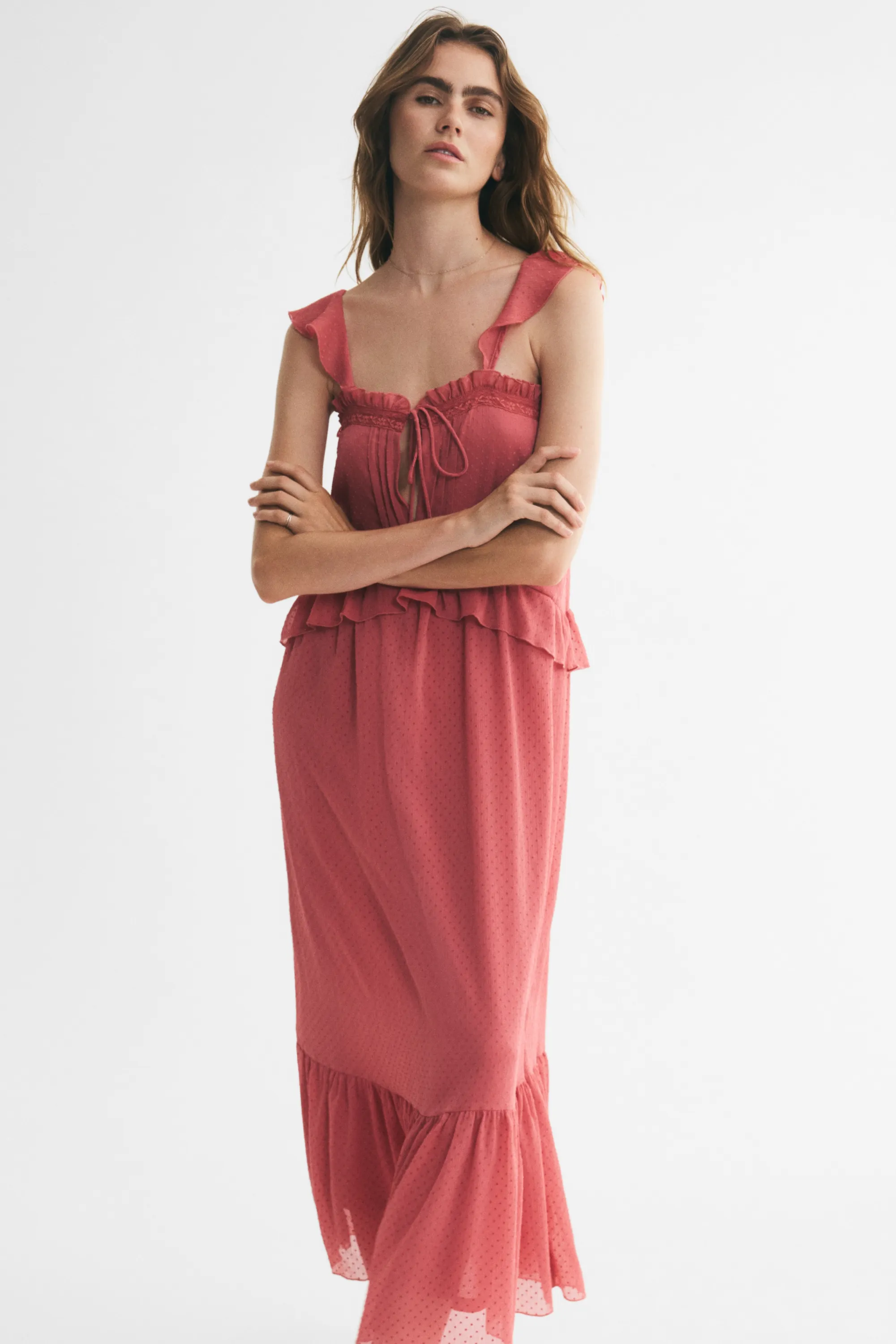 Robe volantée en plumetis - Rose foncé
