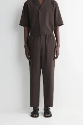 PANTALON REGULAR FUSEAU EN CRÊPE - BRUN — photo 1