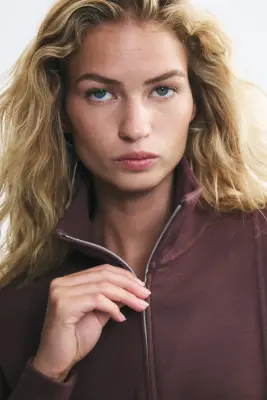 Sweat péplum zippé - Rouge foncé — photo 1