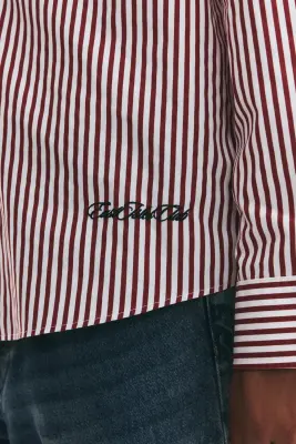 Chemise Relaxed Fit - Rouge foncé/rayé — photo 1