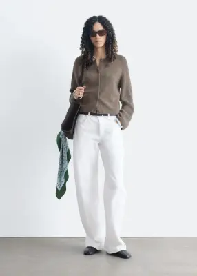 Cardigan décontracté en laine et coton - Taupe — photo 3