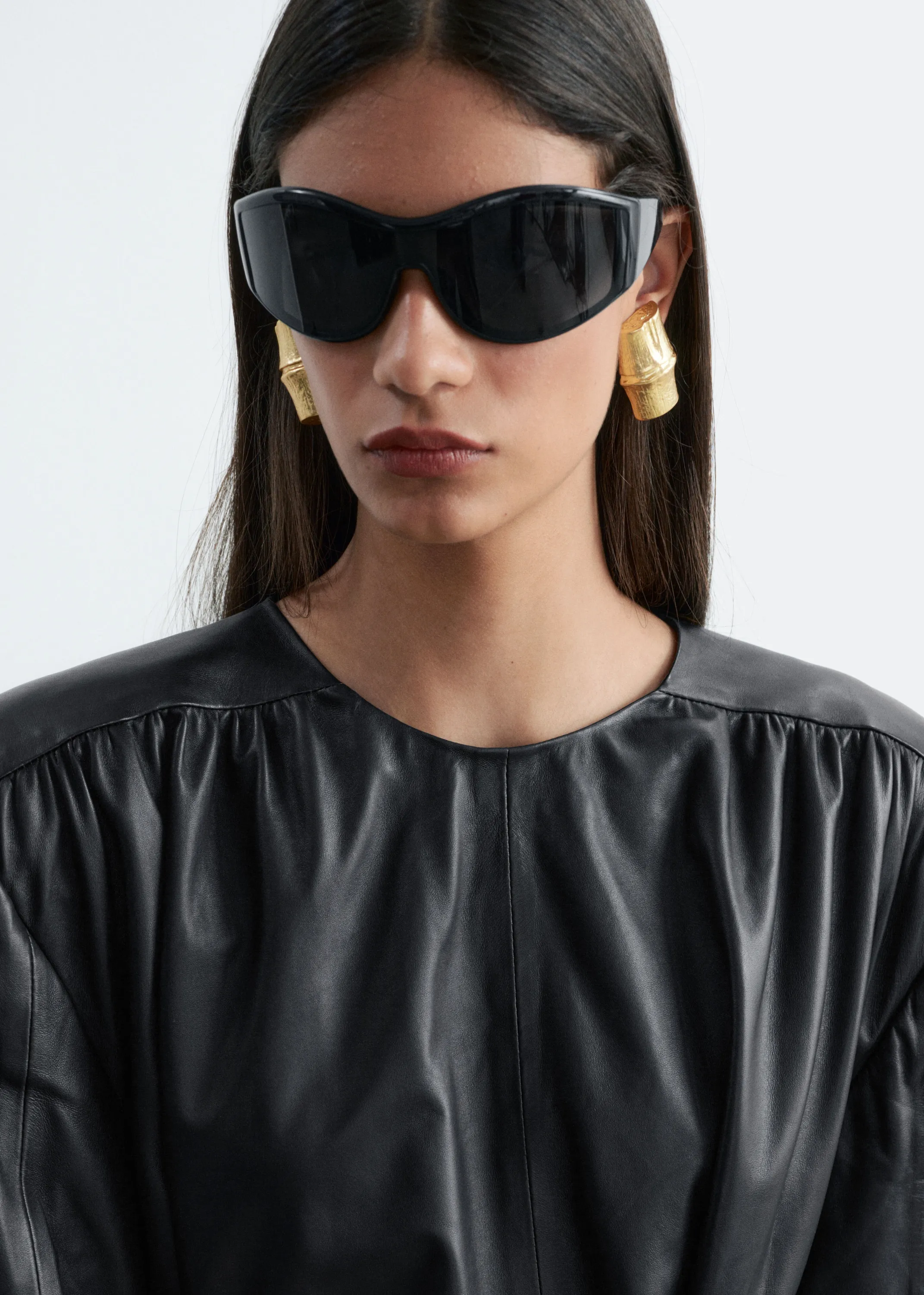 Robe ceinturée en cuir - Noir