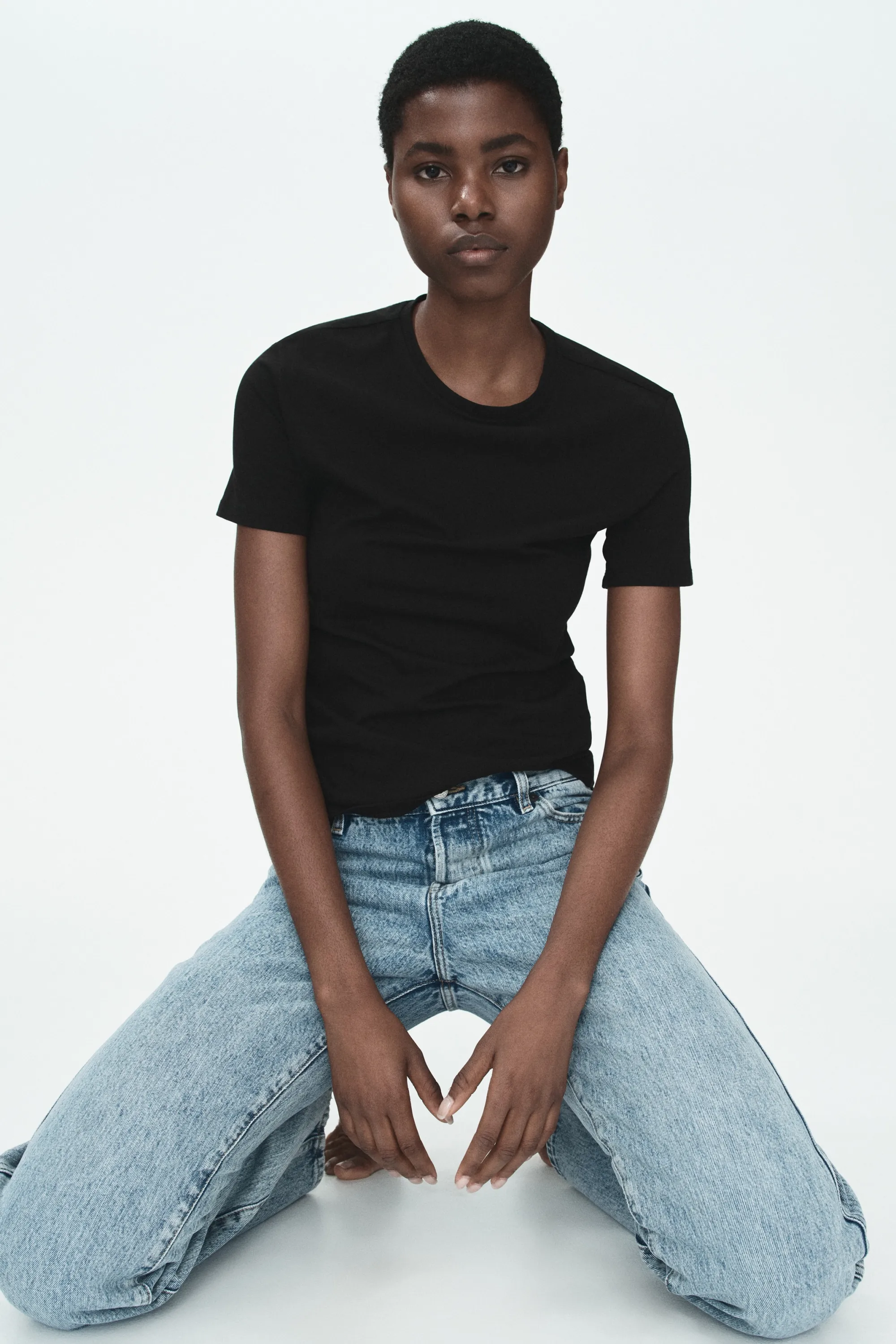 T-shirt ajusté en coton mélangé - Noir