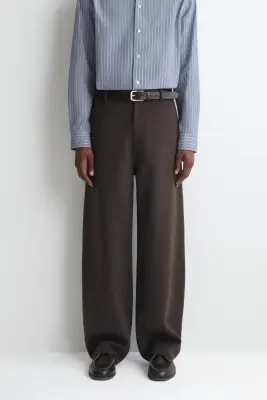 PANTALON LARGE DÉCONTRACTÉ EN LAINE DOUBLE FACE - BRUN FONCÉ — photo 2