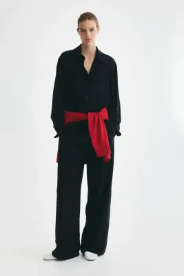 Chemise oversize en viscose - Bleu marine — photo 1