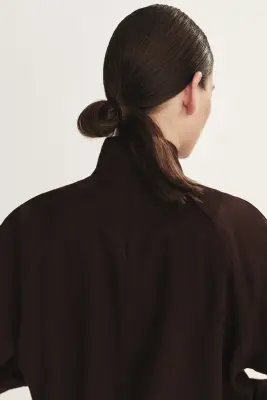 Veste oversize en lin mélangé - Marron foncé — photo 3