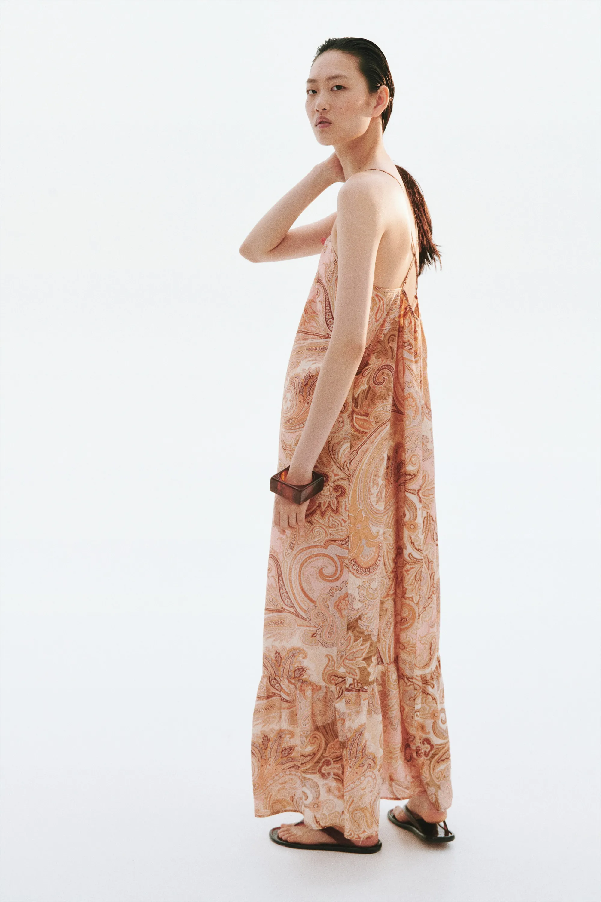 Robe trapèze avec détail à nouer - Beige/motif cachemire