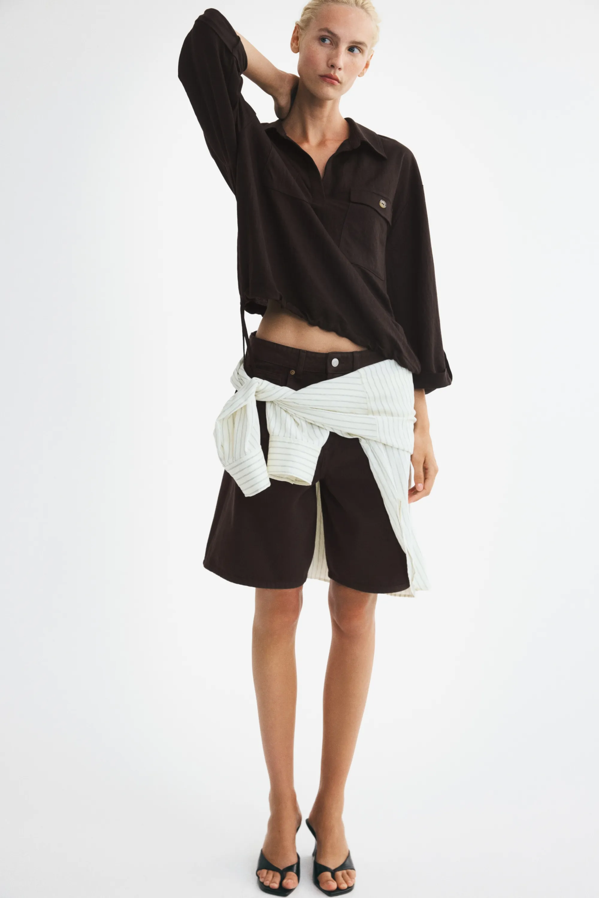 Chemise popover en piqué - Marron foncé