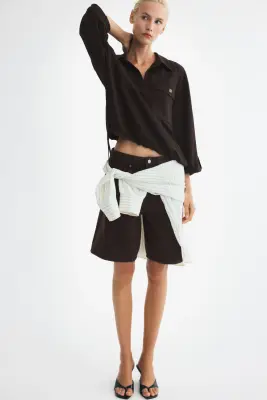 Chemise popover en piqué - Marron foncé — photo 1