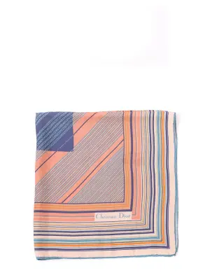 Foulard carré de soie imprimé graphique rayures orange bleu et blanc — photo 4