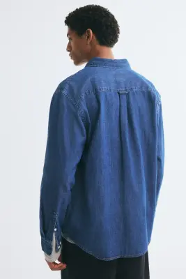 Chemise Regular Fit en denim - Bleu denim foncé — photo 2