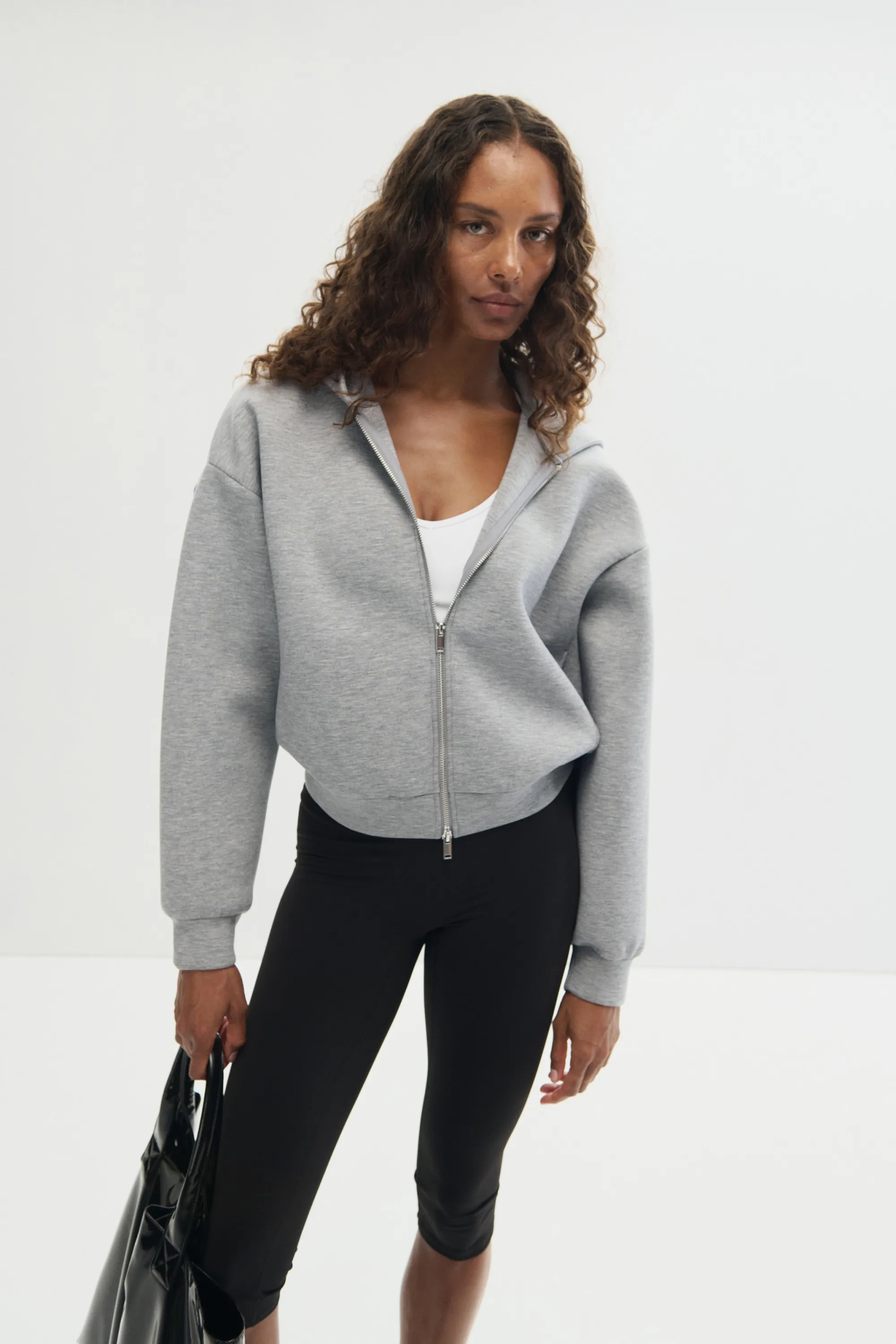 Veste de sport zippée en scuba avec capuche - Gris clair