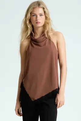 Top dos nu avec dentelle - Marron — photo 2