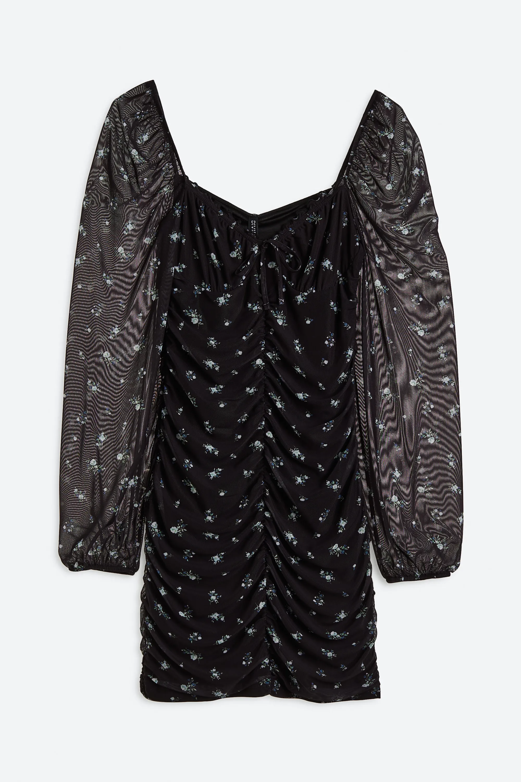 Robe froncée en mesh - Noir/fleuri