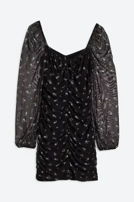 Robe froncée en mesh - Noir/fleuri — photo 1