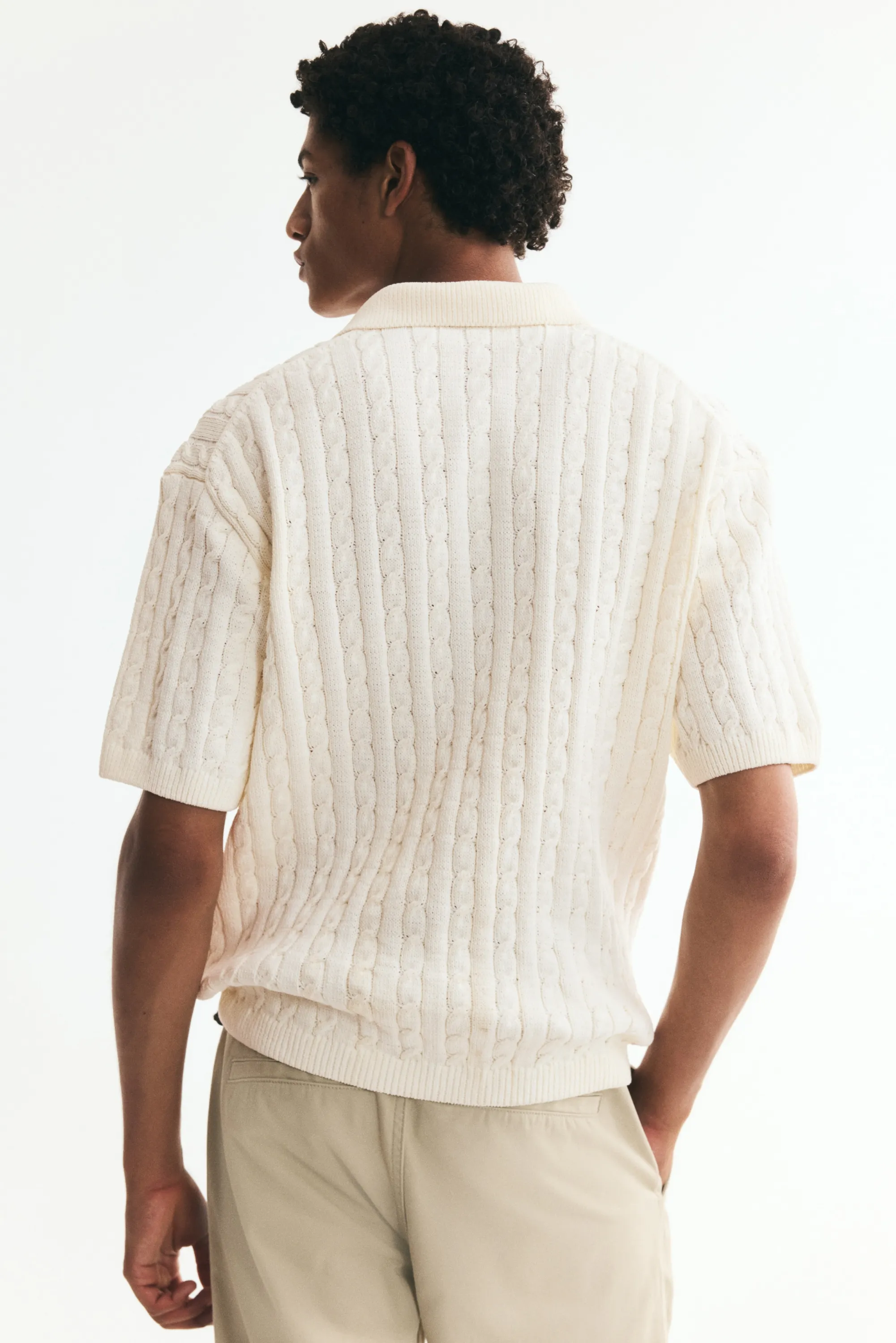 Polo Relaxed Fit en maille torsadée - Crème