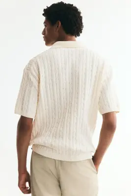 Polo Relaxed Fit en maille torsadée - Crème — photo 1