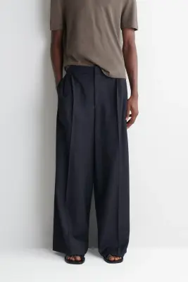 PANTALON LARGE À PLIS DÉCONTRACTÉ - BLEU MARINE / RAYURES FINES — photo 3