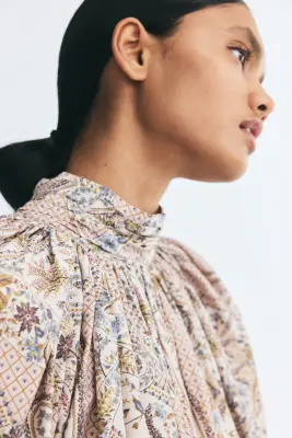 Blouse à manches ballon - Beige clair/motif paisley — photo 2