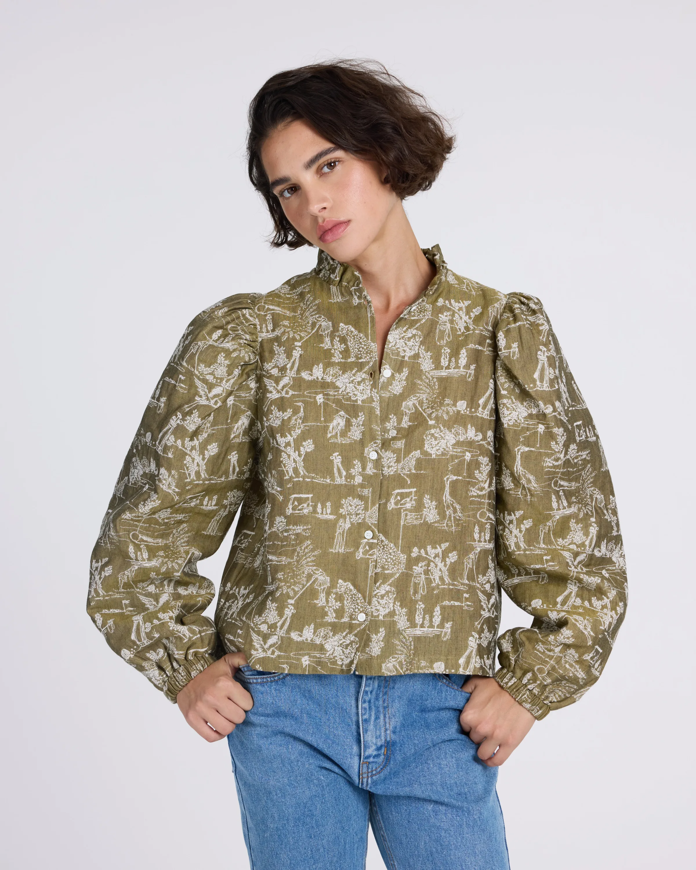 Chemise Elvy imprimé Toile de jeu kaki