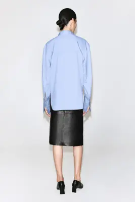 CHEMISE EN COTON AUX POIGNETS REPLIÉS - BLEU CLAIR CHINÉ — photo 1