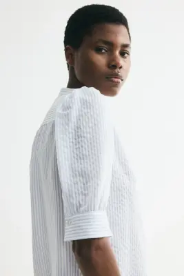 Blouse à manches bouffantes - Bleu/rayé — photo 2