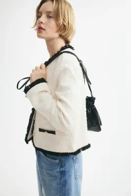 Veste frangée en maille bouclette - Crème — photo 2