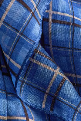 Blouse volantée avec col cravate - Bleu/carreaux — photo 4