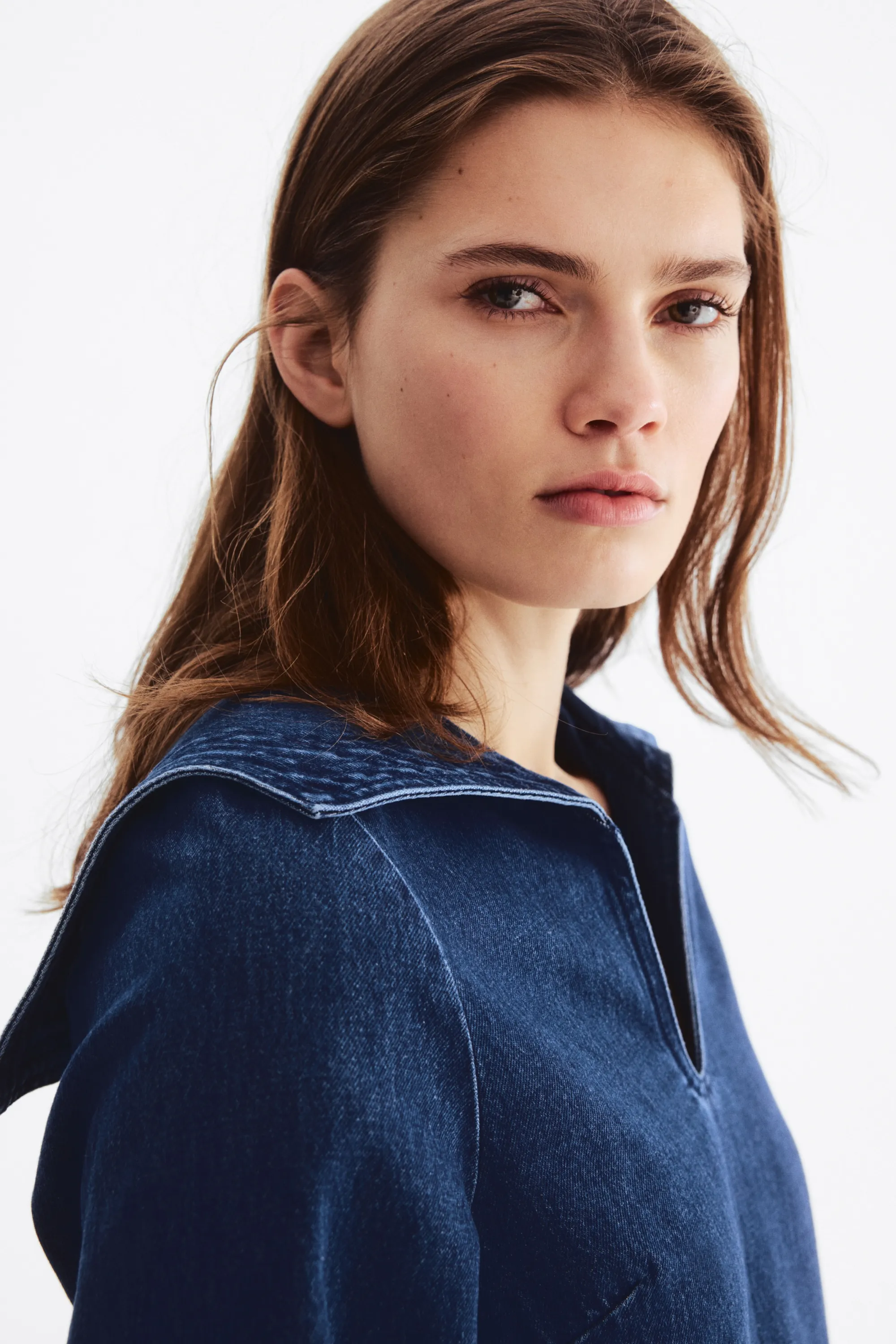 Robe en denim avec col marin - Bleu denim foncé