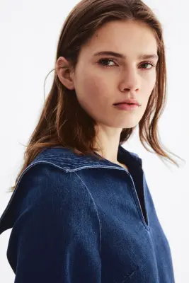 Robe en denim avec col marin - Bleu denim foncé — photo 1