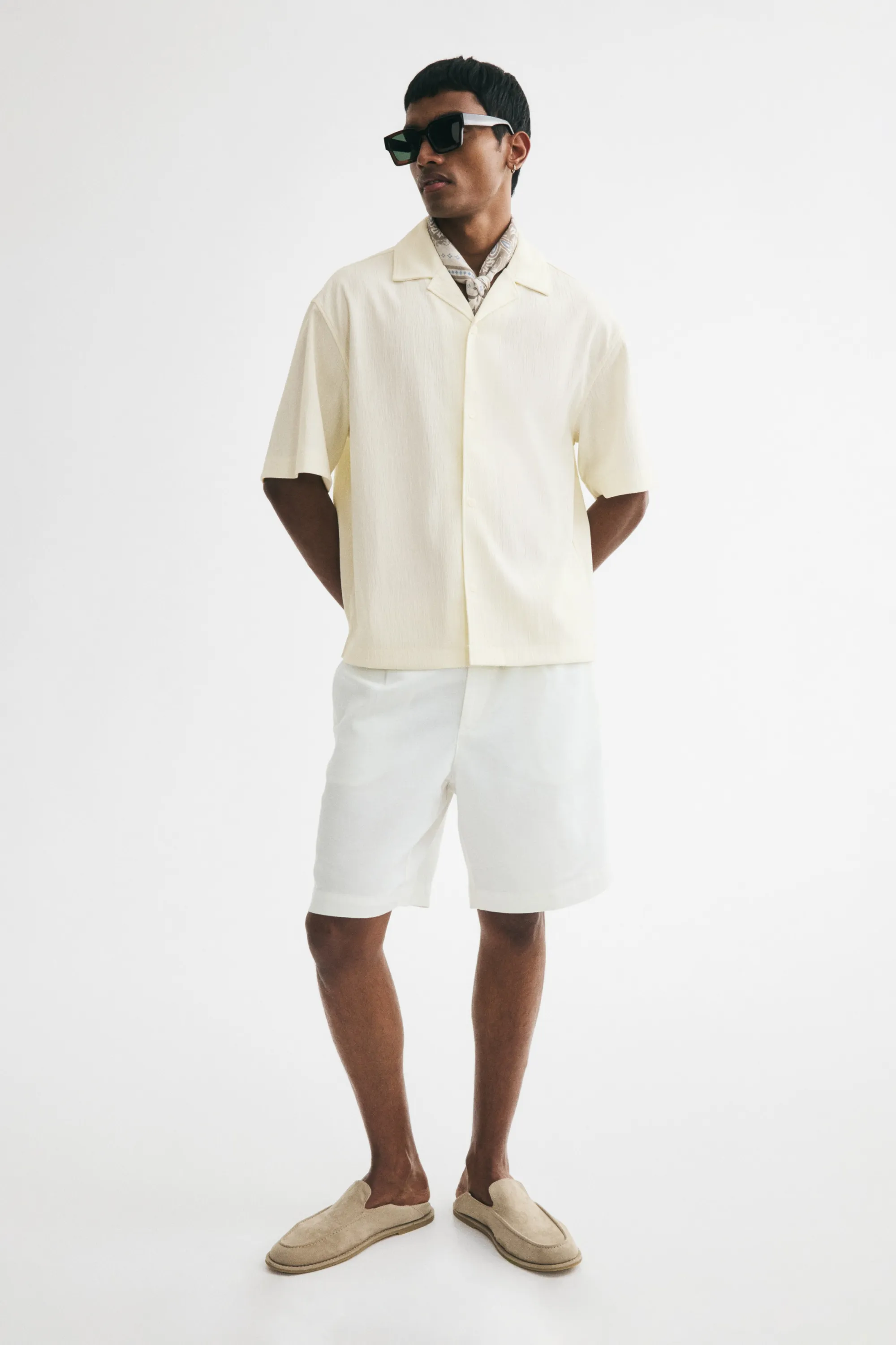 Chemise Relaxed Fit avec col cubain - Crème