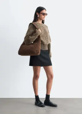 Pull en mélange de laine et de coton - Marron chiné — photo 3