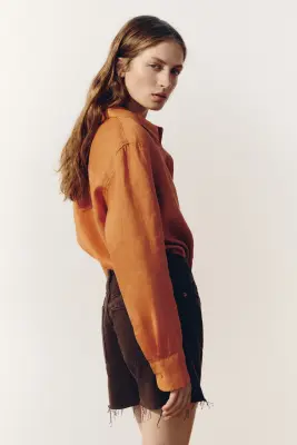 Chemise en lin - Orange foncé — photo 3